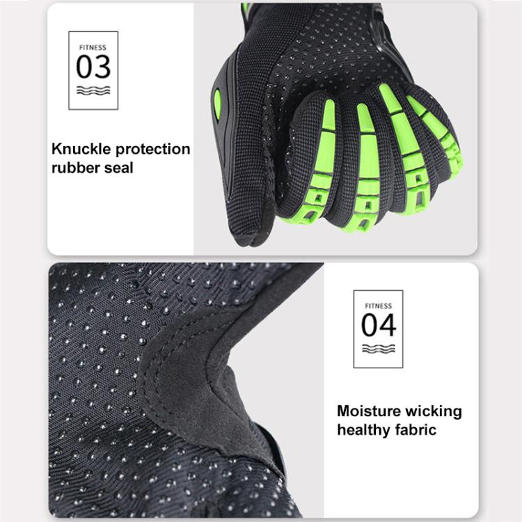 Black full-finger gloves with knuckle protection and moisture-wicking dotted fabric
