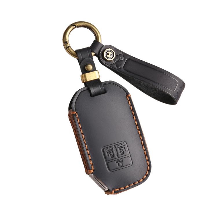 Leather key protection cover for Kia Carnival key fob, black with gold key ring