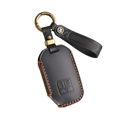 Leather key protection cover for Kia Carnival key fob, black with gold key ring
