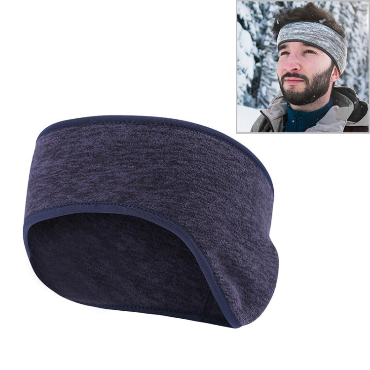 Winter riding turban headband ear warmer, heather dark blue with black trim