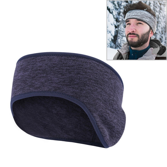 Winter riding turban headband ear warmer, heather dark blue with black trim