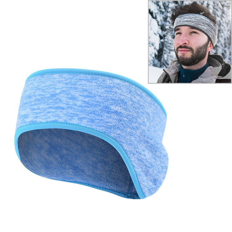 Sapphire blue fleece riding turban headband with ear-cover panel and trim