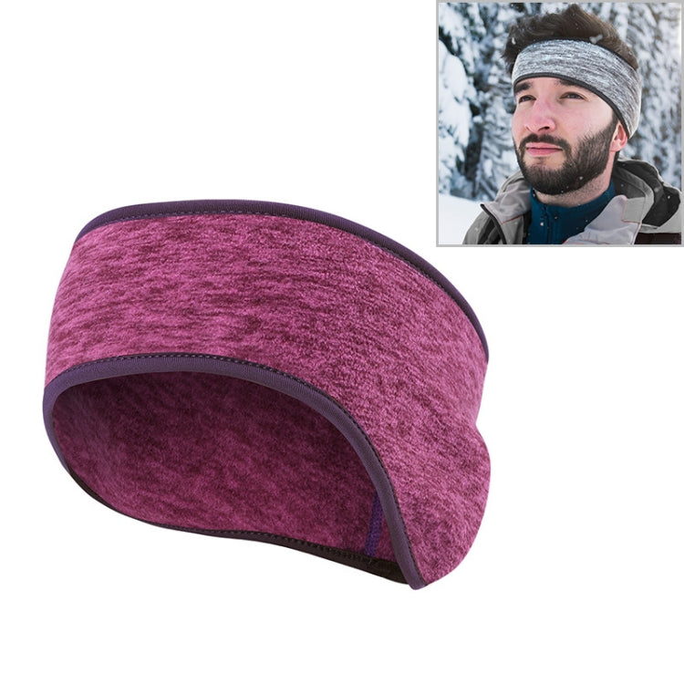 Purple fleece riding turban headband with ear-cover panel and contrast trim