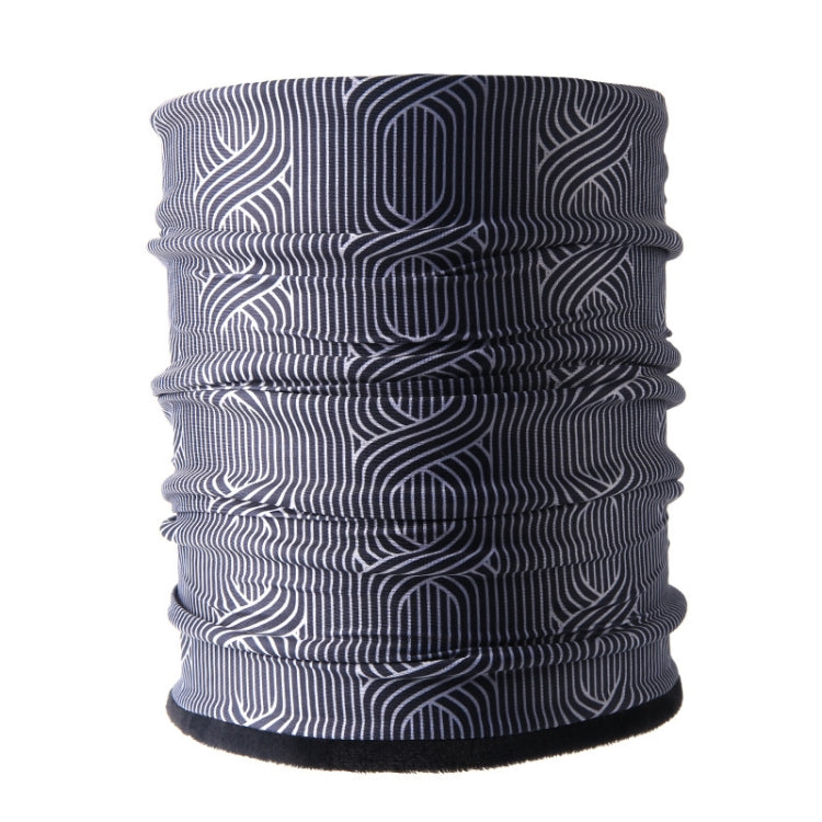 Windproof fleece hood scarf tube with dark-blue and light-blue swirl lines, ribbed fit