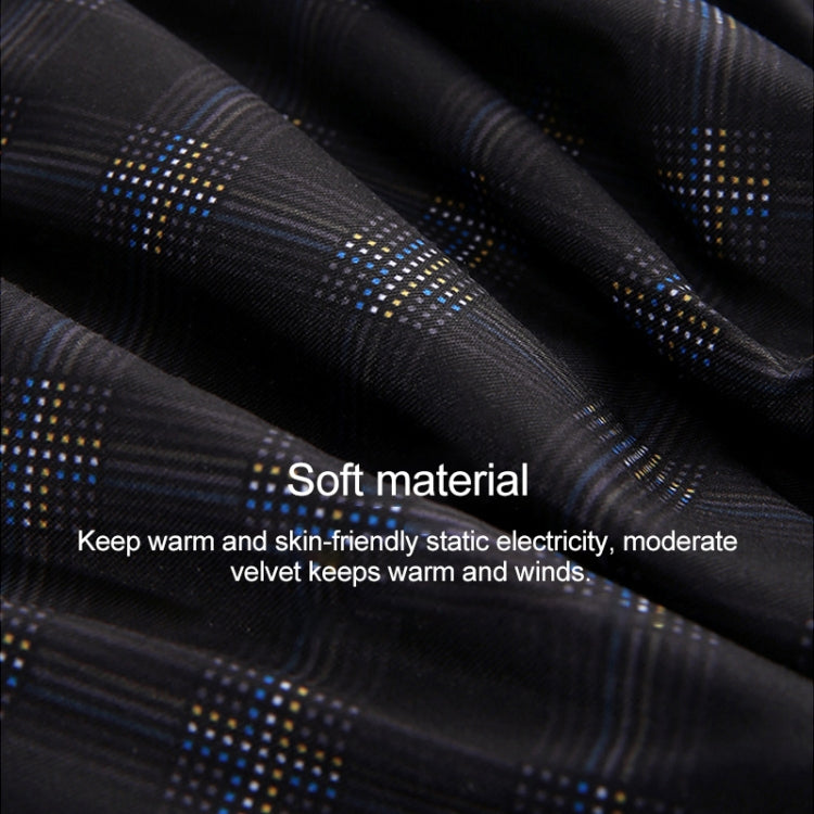 Fleece fabric with dark base and light-blue dotted check plaid weave