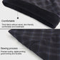 Fleece hood scarf fabric band in dark plaid with small blue dot accents