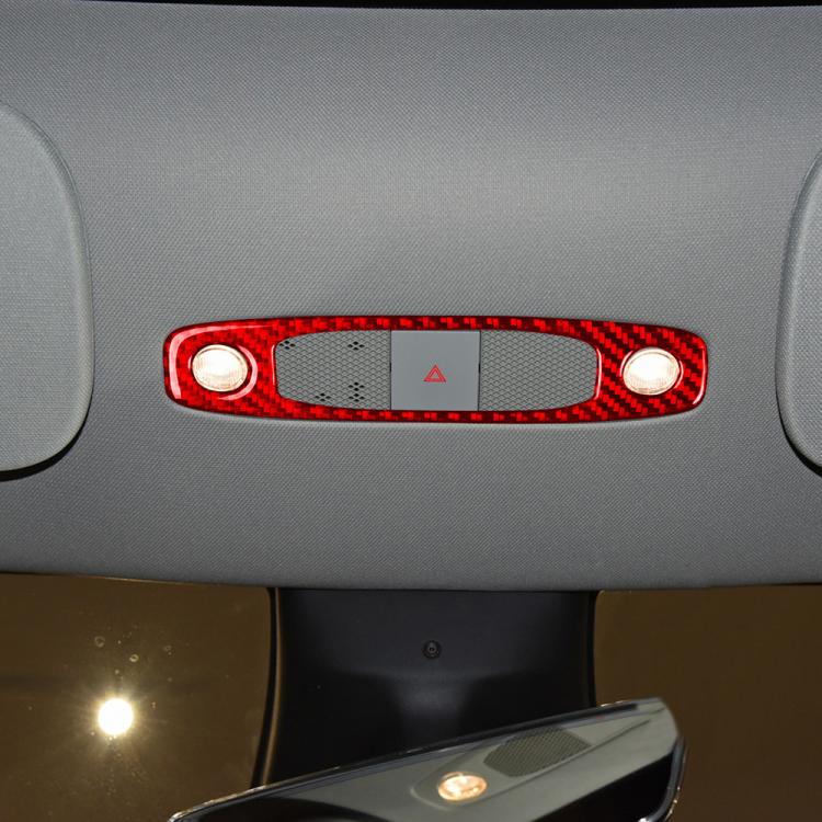 Red carbon-fiber dash reading light panel cover with round lamp holes
