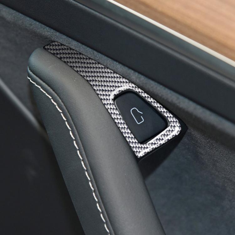 Installed carbon fiber door switch panel trim sticker with silver weave and window icon