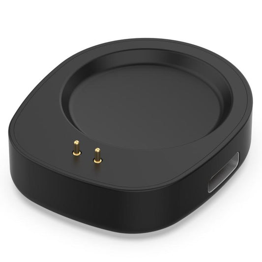 Black watch charger adapter showing its two gold pins and side USB-C port