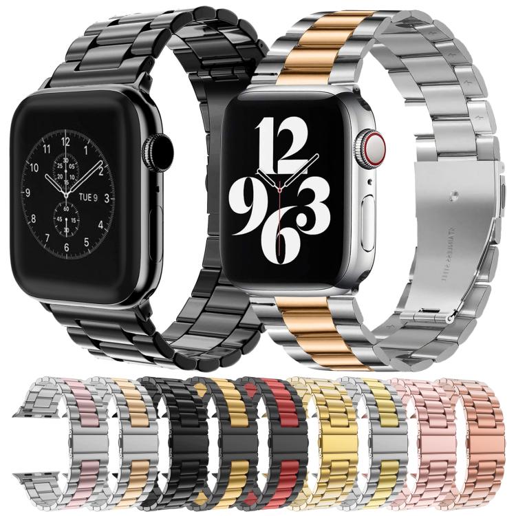 Stainless steel watch bands in black, silver, gold, rose gold and two-tone finishes