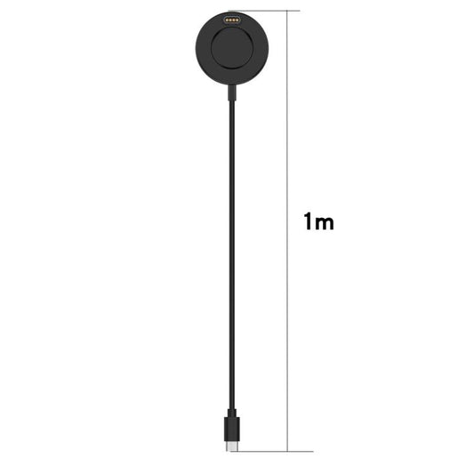 Black USB-C smartwatch charging cable, 1 m long, with a round magnetic pad