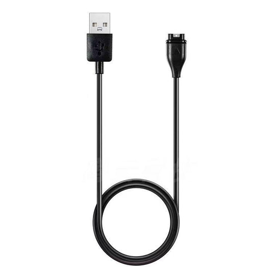 Black USB watch charging cable with USB-A plug and watch connector, coiled
