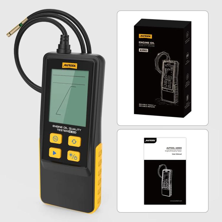 Car engine oil tester kit with handheld unit and retail box packaging