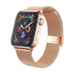Rose gold Milanese metal watch band shown attached to a smartwatch