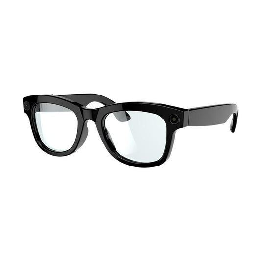 Zeblaze AI glasses with clear lenses, black rectangular frames, and small camera modules