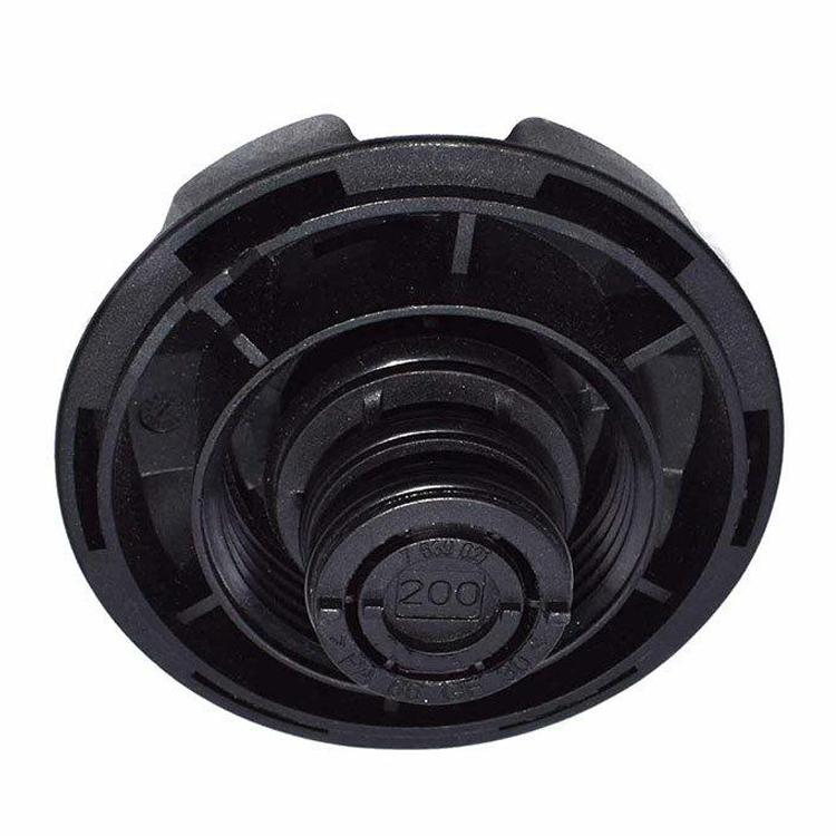 Car radiator cap interior with screw-thread opening and embossed “200” center