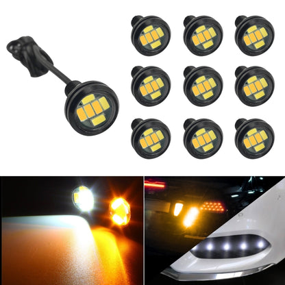 Set of round 6-LED eagle-eye motorcycle lights with black housings and one cable lead