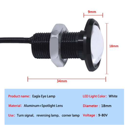 10 PCS 18mm 1.5W DC9-80V Motorcycle Eagle Eye Light Single Lens, 18mm Single Lens(Yellow Light), 18mm Single Lens(Red Light), 18mm Single Lens(White Light)