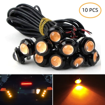 10-piece 18mm double-lens LED eagle-eye lights with black wiring harness, yellow glow