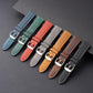 Leather watch bands in blue, green, red, gray, tan, brown, and black