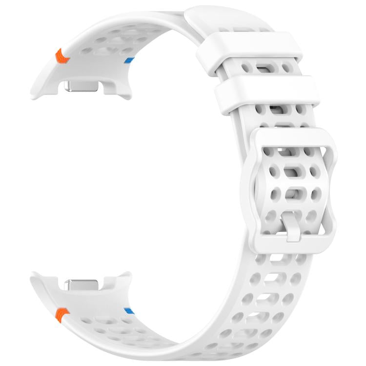White perforated silicone watch band with ladder buckle and watch connectors