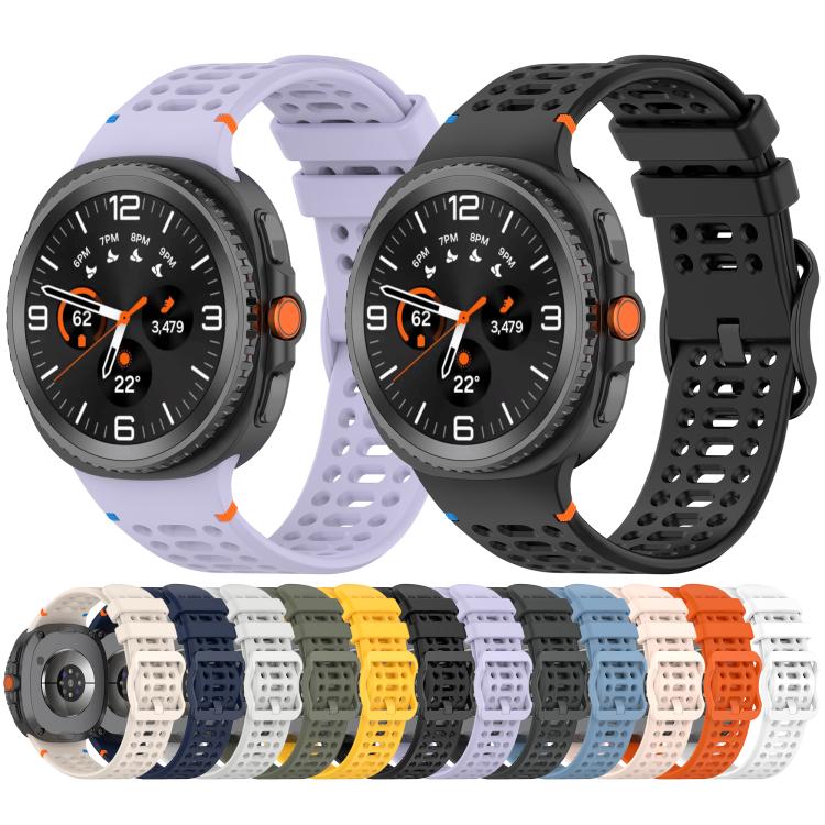 xDfind perforated silicone watch bands in lavender and black, with a lineup of color options