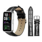 Black textured leather watch band with pin buckle and beige lining