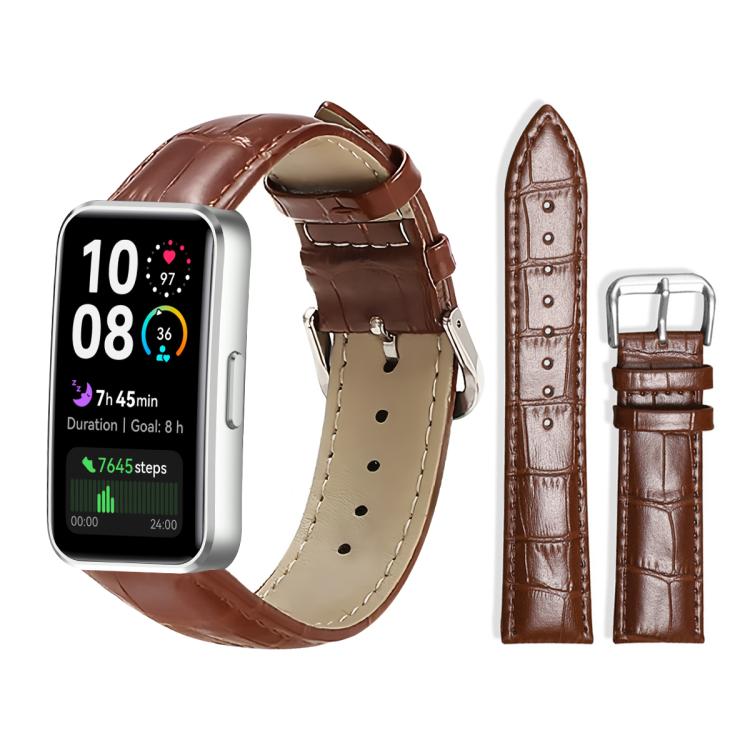 Dark brown textured leather watch band with pin buckle and beige lining