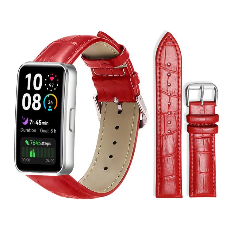 Red textured leather watch band with pin buckle and beige lining