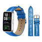 Blue textured leather watch band with pin buckle and beige lining