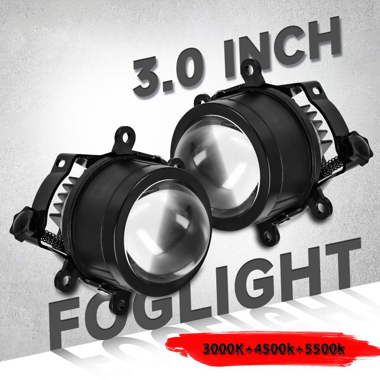 3-inch dual-lens fog light projector pair, black housings with mounting brackets