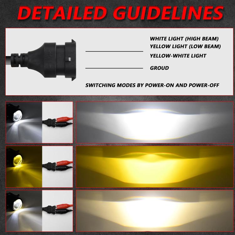 Dual-lens fog light projector with high and low beam light color outputs