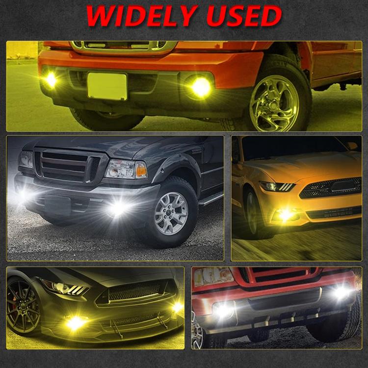 Dual-lens fog light projector pair producing yellow and white beams
