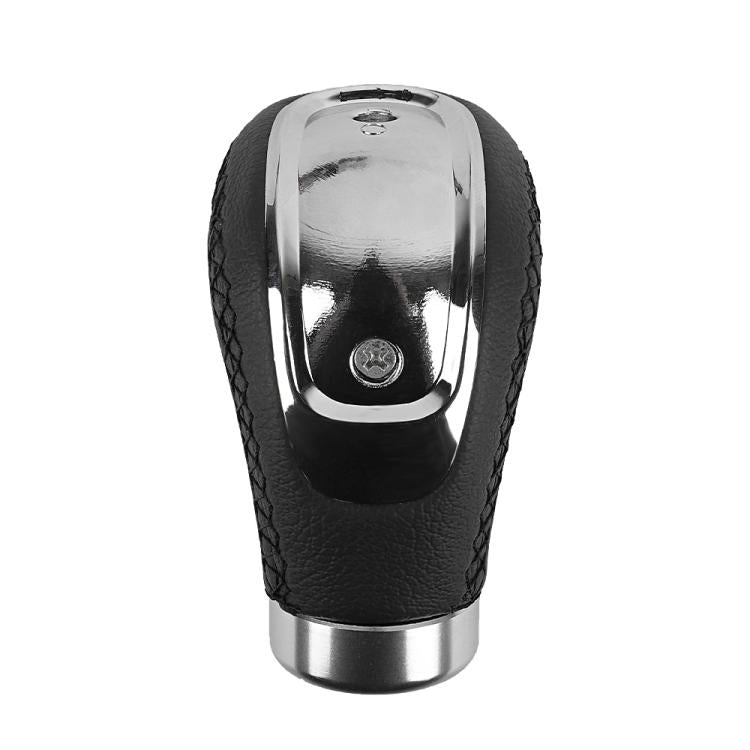 Black leather gear shift knob with chrome top and central screw hole