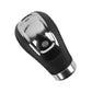 Black leather gear shift knob with chrome top and side profile
