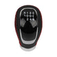 Black leather gear shift knob with chrome top and red stitched shift markings