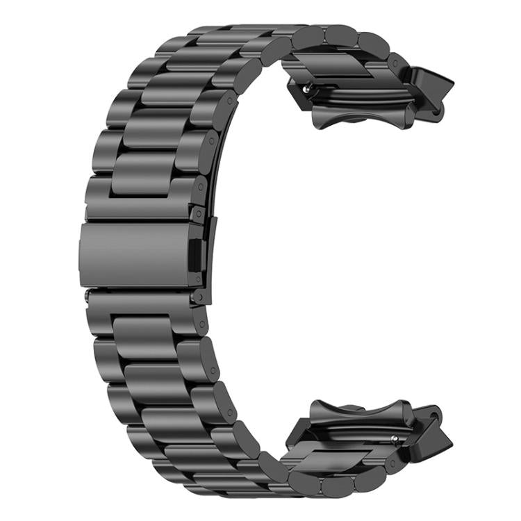 Black titanium alloy watch band with linked design and flat buckle