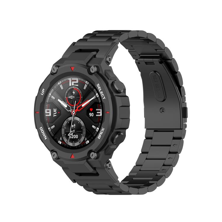 Black titanium alloy watch band with flat links and folding buckle