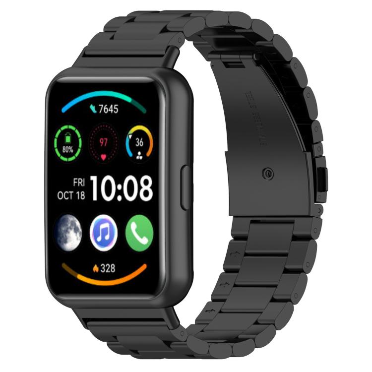 Black linked titanium alloy watch band with smartwatch and wide folding clasp