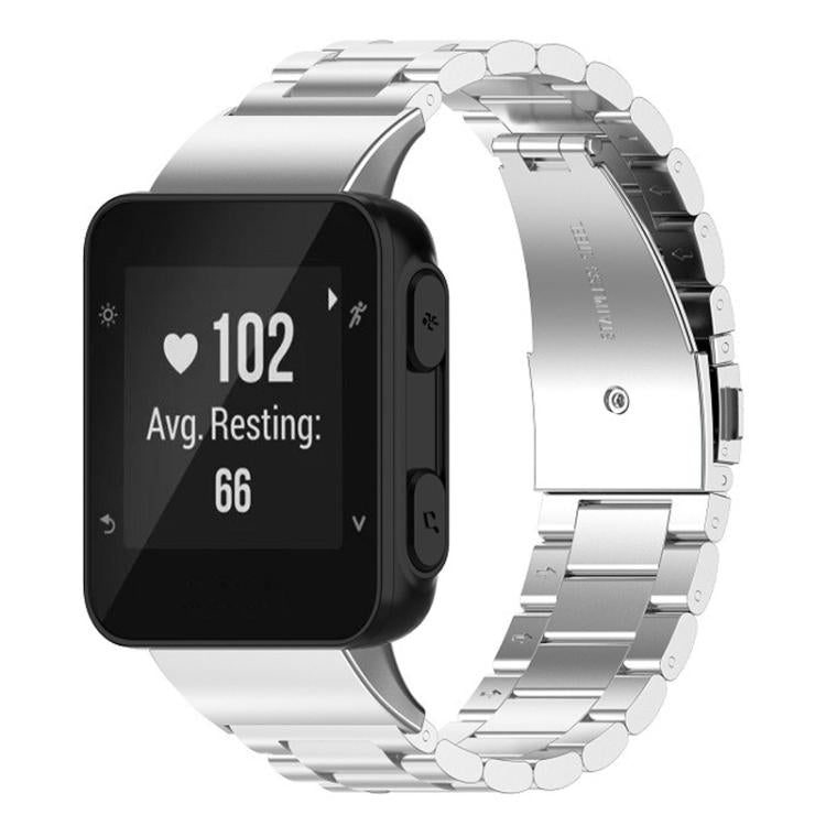 Silver titanium alloy watch band fitted to a square sports watch