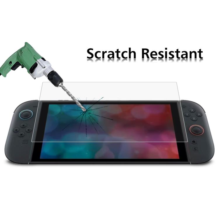 Tempered glass screen protector scratch-resistance test on a Nintendo Switch 2 screen