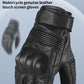 Black leather motorcycle gloves close-up of cuff and knuckle padding