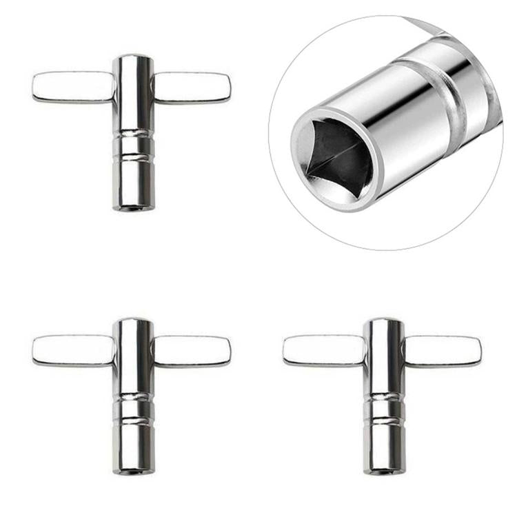 Universal drum tuning key with T-handle and square socket, chrome finish