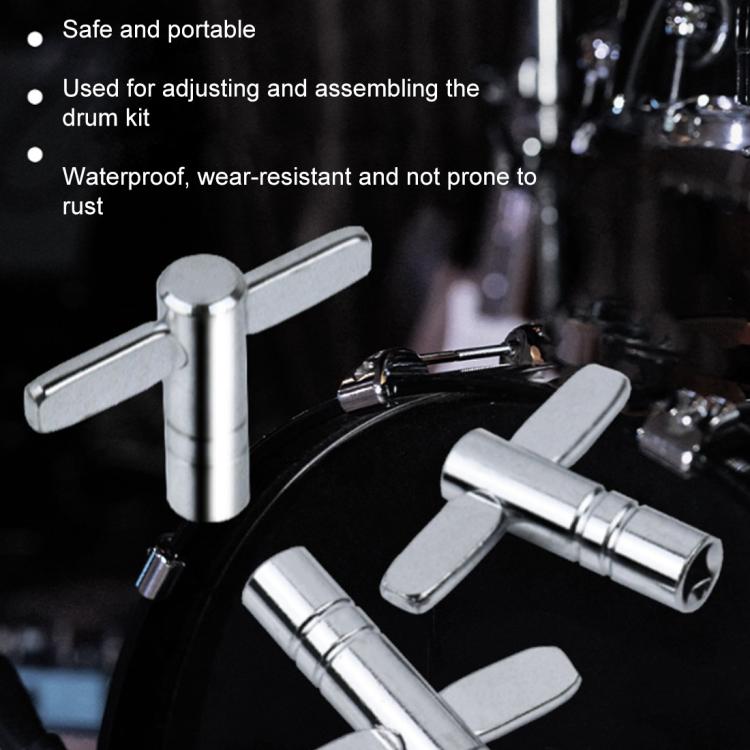Chrome T-handle drum tuning key with black grip pads for adjusting hardware