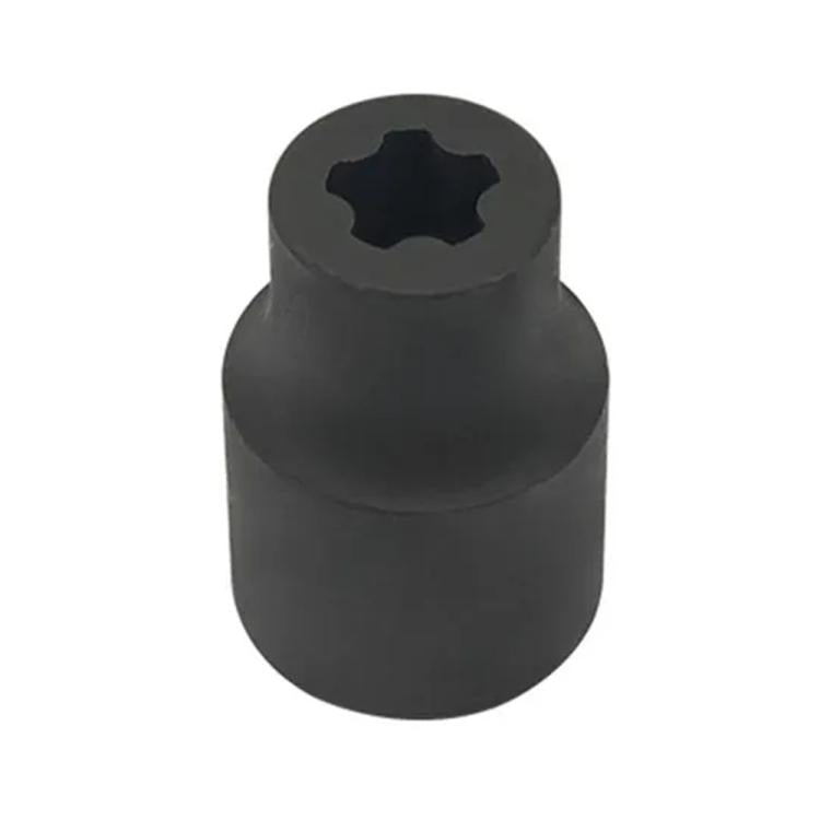 Black battery cover screw removal socket tool with star-shaped drive recess