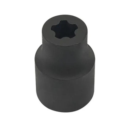 Black battery cover screw removal socket tool with star-shaped drive recess