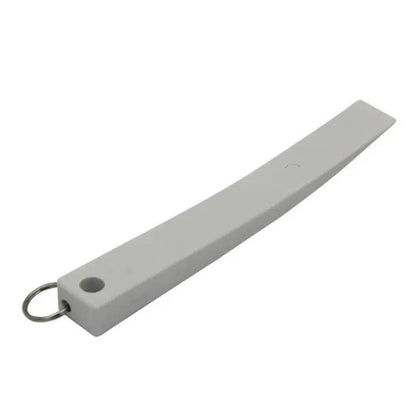 Gray trim removal tool with loop ring and round hole for prying panels