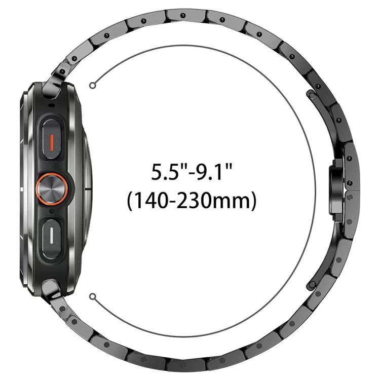 Titanium alloy watch band shown around a wrist-size guide