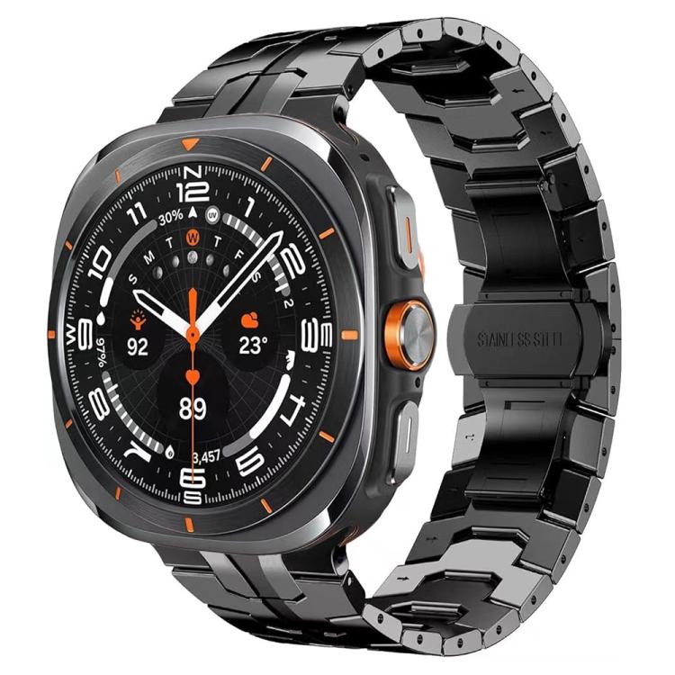 Black titanium alloy link watch band with butterfly clasp