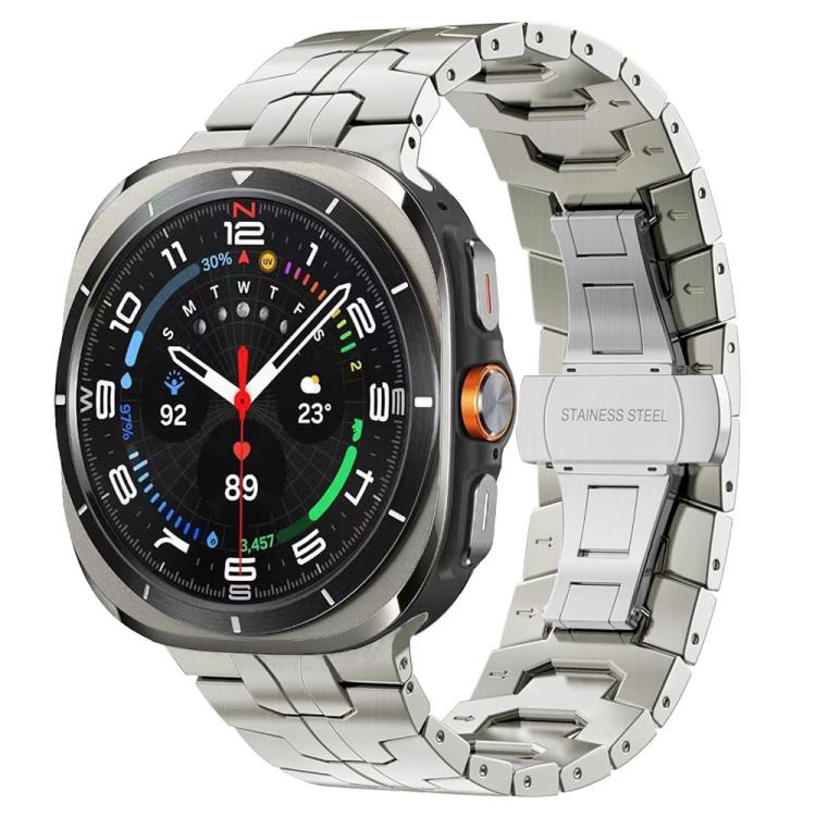 Silver titanium alloy link watch band with butterfly clasp